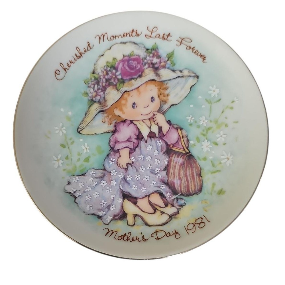 VTG 1981 Avon‎ Cherished Moments Mother's Day Plate Girl with Flowers Porcelain